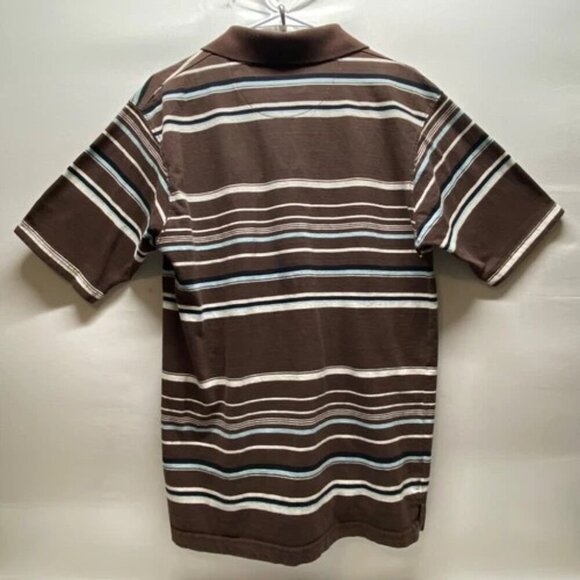 Phat Farm Polo Men's Large Short Sleeve Brown White Blue Stripe 90's Y2K Vtg GUC - Picture 2 of 8